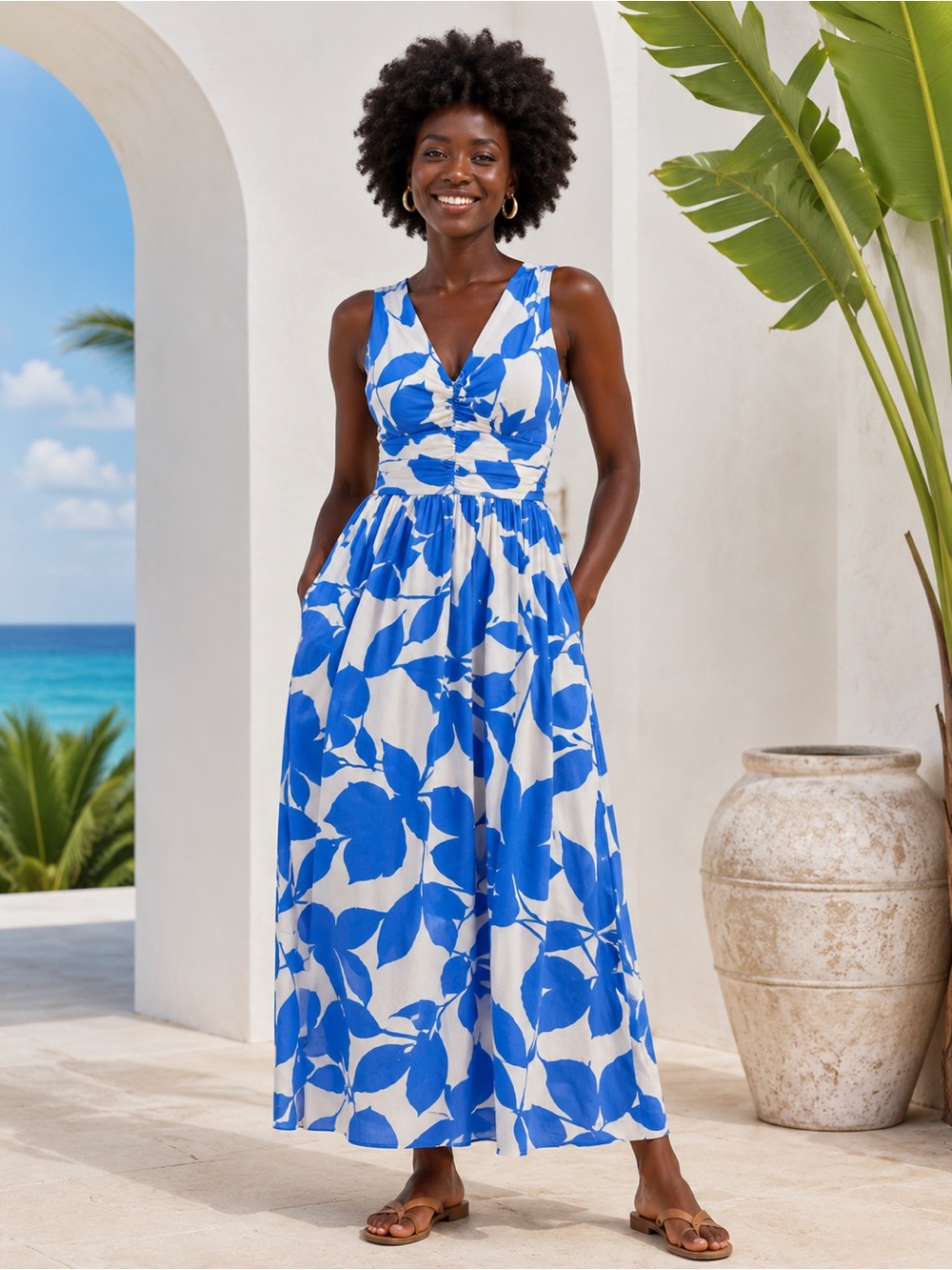 Hyacinth House by Tuckernuck Blue & White Cotton Maxi Dress NWT Large MSRP $198